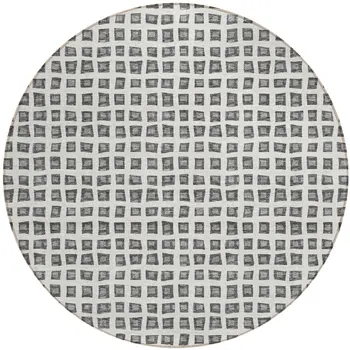 8' Gray Charcoal And Silver Round Geometric Washable Indoor Outdoor Area Rug