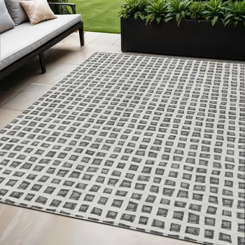 10' X 14' Gray Charcoal And Silver Geometric Washable Indoor Outdoor Area Rug