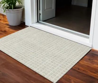 5' X 8' Ivory And Beige Geometric Washable Indoor Outdoor Area Rug