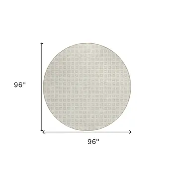 8' Ivory And Beige Round Geometric Washable Indoor Outdoor Area Rug