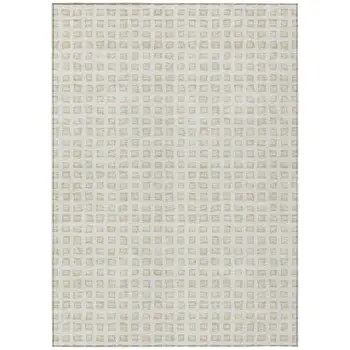 9' X 12' Ivory And Beige Geometric Washable Indoor Outdoor Area Rug