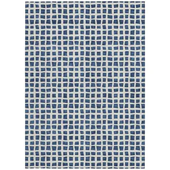 3' X 5' Navy Blue And Ivory Geometric Washable Indoor Outdoor Area Rug