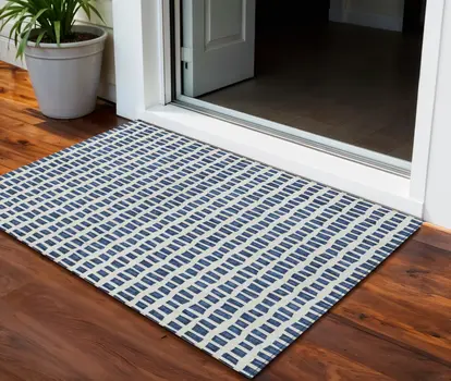 5' X 8' Navy Blue And Ivory Geometric Washable Indoor Outdoor Area Rug