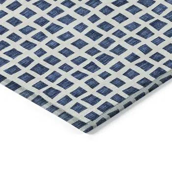 9' X 12' Navy Blue And Ivory Geometric Washable Indoor Outdoor Area Rug