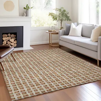 5' X 8' Orange Beige And Copper Geometric Washable Indoor Outdoor Area Rug