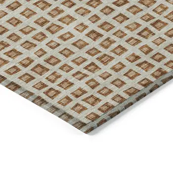 8' Orange Beige And Copper Round Geometric Washable Indoor Outdoor Area Rug