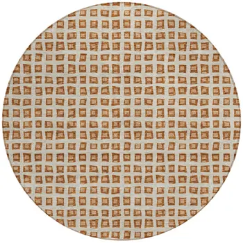 8' Orange Beige And Copper Round Geometric Washable Indoor Outdoor Area Rug