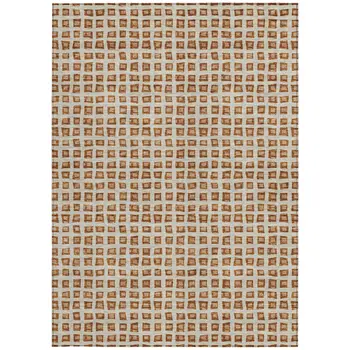 8' X 10' Orange Beige And Copper Geometric Washable Indoor Outdoor Area Rug