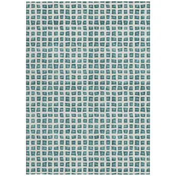 3' X 5' Teal Blue And Ivory Geometric Washable Indoor Outdoor Area Rug