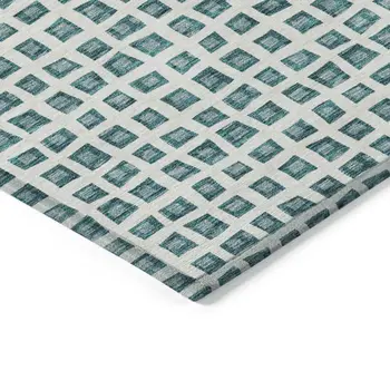 3' X 5' Teal Blue And Ivory Geometric Washable Indoor Outdoor Area Rug