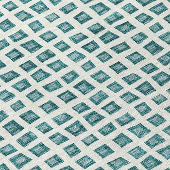 8' Teal Blue And Ivory Round Geometric Washable Indoor Outdoor Area Rug