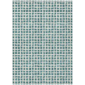 9' X 12' Teal Blue And Ivory Geometric Washable Indoor Outdoor Area Rug