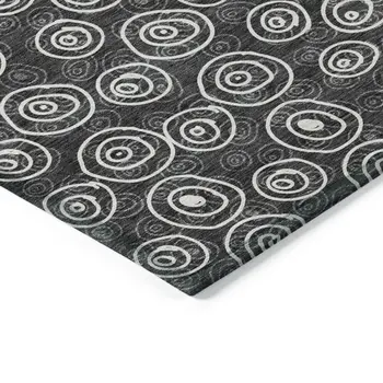 5' X 8' Black Gray And Ivory Geometric Washable Indoor Outdoor Area Rug