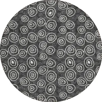 8' Black Gray And Ivory Round Geometric Washable Indoor Outdoor Area Rug