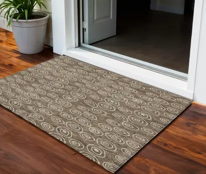 3' X 5' Brown Taupe And Beige Geometric Washable Indoor Outdoor Area Rug