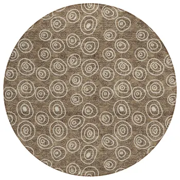 8' Brown Taupe And Beige Round Geometric Washable Indoor Outdoor Area Rug