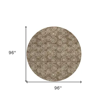 8' Brown Taupe And Beige Round Geometric Washable Indoor Outdoor Area Rug