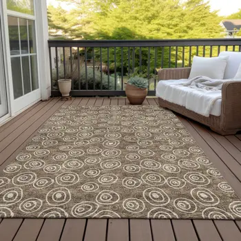 9' X 12' Brown Taupe And Beige Geometric Washable Indoor Outdoor Area Rug