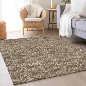 9' X 12' Brown Taupe And Beige Geometric Washable Indoor Outdoor Area Rug