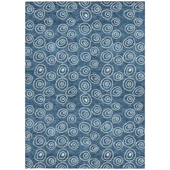 5' X 8' Navy Blue And Ivory Geometric Washable Indoor Outdoor Area Rug