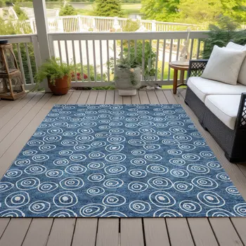 8' X 10' Navy Blue And Ivory Geometric Washable Indoor Outdoor Area Rug
