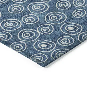 8' X 10' Navy Blue And Ivory Geometric Washable Indoor Outdoor Area Rug