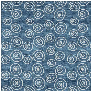 9' X 12' Navy Blue And Ivory Geometric Washable Indoor Outdoor Area Rug