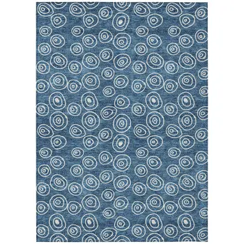 10' X 14' Navy Blue And Ivory Geometric Washable Indoor Outdoor Area Rug