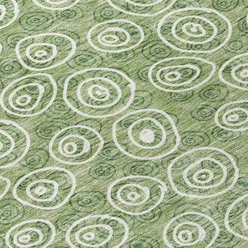 8' Green And Ivory Round Geometric Washable Indoor Outdoor Area Rug