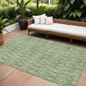 8' X 10' Green And Ivory Geometric Washable Indoor Outdoor Area Rug
