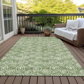 8' X 10' Green And Ivory Geometric Washable Indoor Outdoor Area Rug