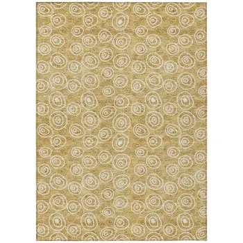 3' X 5' Gold Beige And Ivory Geometric Washable Indoor Outdoor Area Rug
