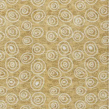3' X 5' Gold Beige And Ivory Geometric Washable Indoor Outdoor Area Rug
