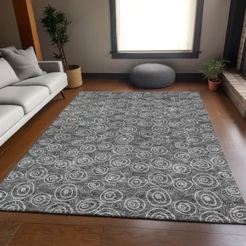 5' X 8' Gray Charcoal And Silver Geometric Washable Indoor Outdoor Area Rug