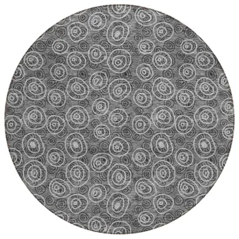 8' Gray Charcoal And Silver Round Geometric Washable Indoor Outdoor Area Rug