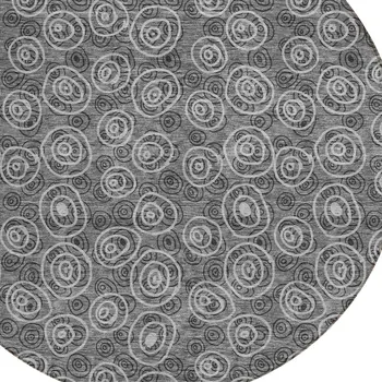 8' Gray Charcoal And Silver Round Geometric Washable Indoor Outdoor Area Rug