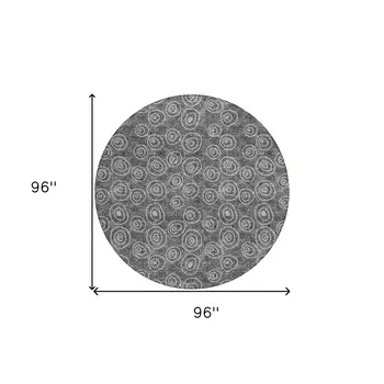 8' Gray Charcoal And Silver Round Geometric Washable Indoor Outdoor Area Rug