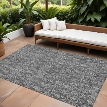 10' X 14' Gray Charcoal And Silver Geometric Washable Indoor Outdoor Area Rug