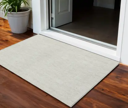 3' X 5' Ivory And Beige Geometric Washable Indoor Outdoor Area Rug