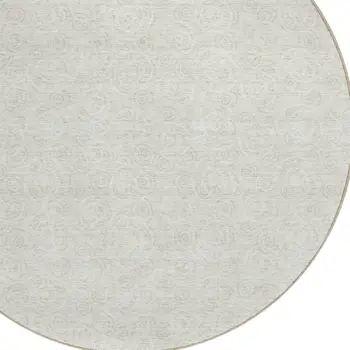 8' Ivory And Beige Round Geometric Washable Indoor Outdoor Area Rug
