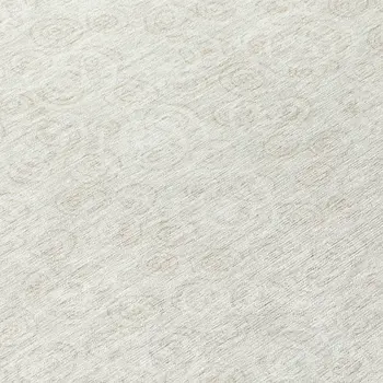 8' Ivory And Beige Round Geometric Washable Indoor Outdoor Area Rug