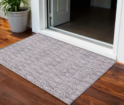 3' X 5' Lavender Purple And Ivory Geometric Washable Indoor Outdoor Area Rug