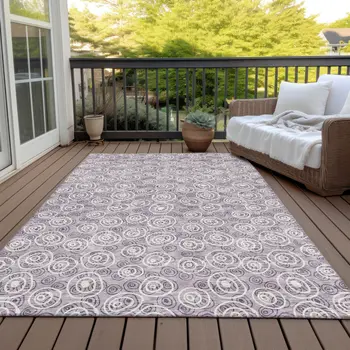 3' X 5' Lavender Purple And Ivory Geometric Washable Indoor Outdoor Area Rug