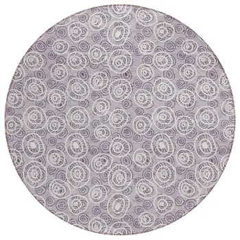 8' Lavender Purple And Ivory Round Geometric Washable Indoor Outdoor Area Rug