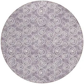 8' Lavender Purple And Ivory Round Geometric Washable Indoor Outdoor Area Rug