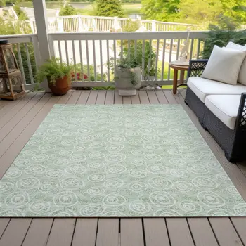 3' X 5' Mint Green Artichoke Green And Ivory Geometric Washable Indoor Outdoor Area Rug