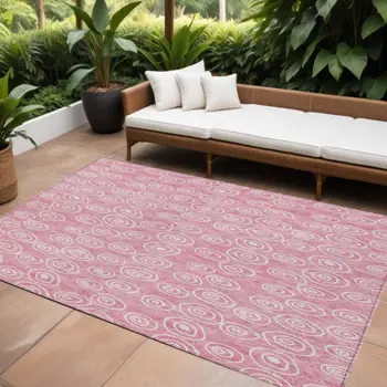 8' X 10' Pink And Ivory Geometric Washable Indoor Outdoor Area Rug