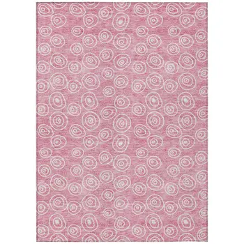 10' X 14' Pink And Ivory Geometric Washable Indoor Outdoor Area Rug