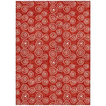 8' X 10' Red And Ivory Geometric Washable Indoor Outdoor Area Rug