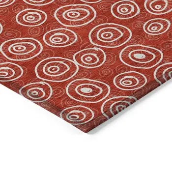 8' X 10' Red And Ivory Geometric Washable Indoor Outdoor Area Rug